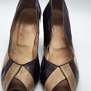 Vintage Elegant Two-Tone Peep Toe Heels